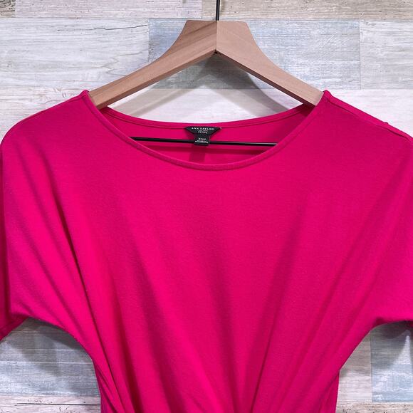 ANN TAYLOR Dolman Belted Tie Front Jersey Knit Dress Pink Womens XSP XS Petite - Picture 2 of 6